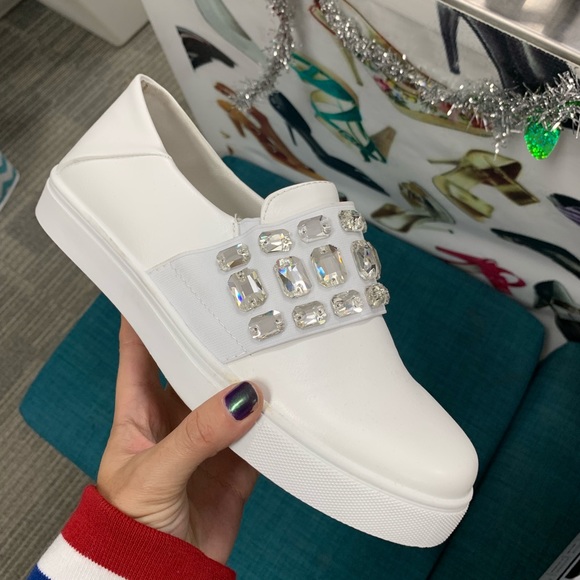 Soho Girls Shoes - White jewel slip on sneaker